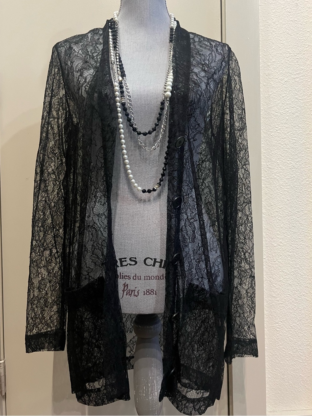 Sari Gueron Black Floral Lace Sheer Cardigan